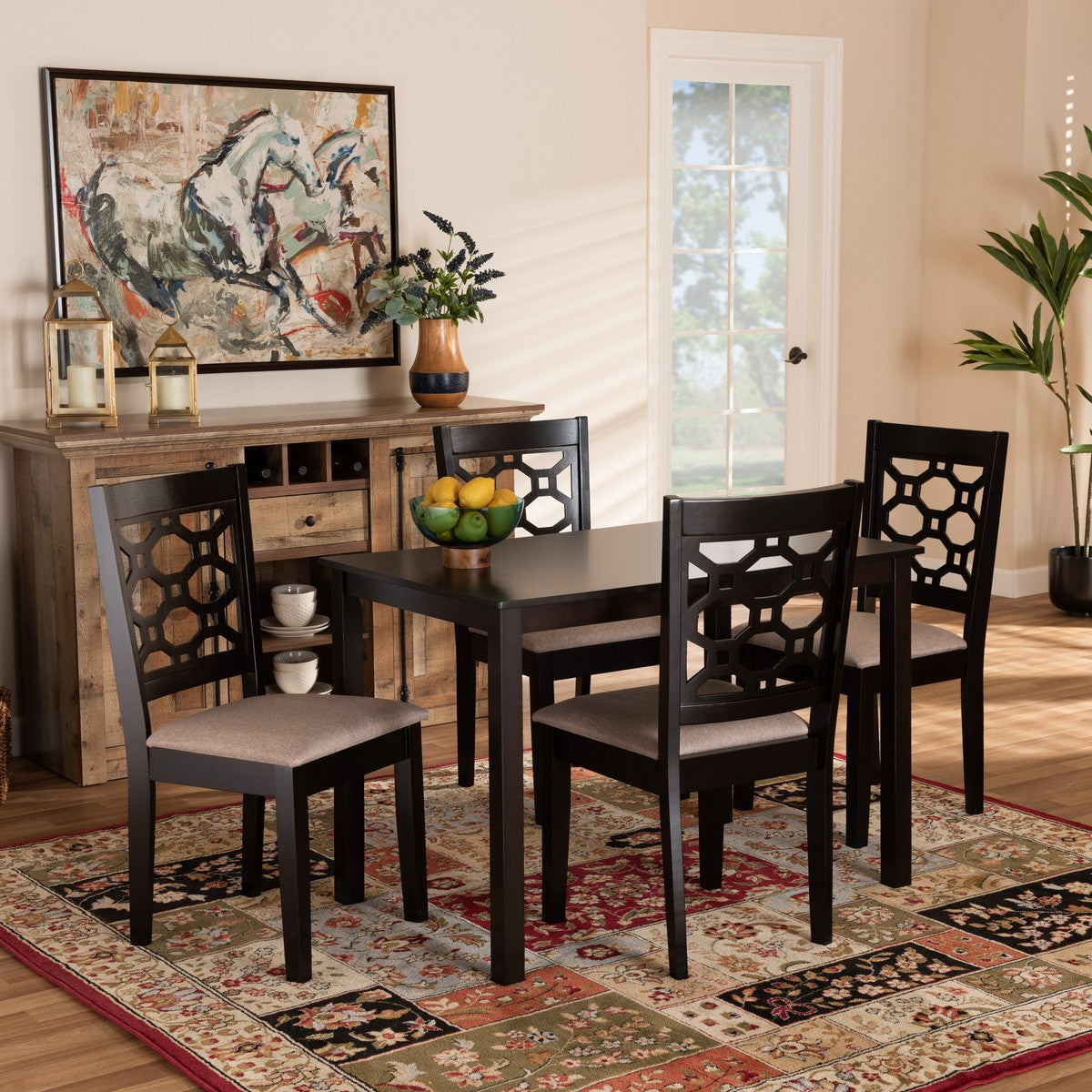 Baxton Studio Henry Modern and Contemporary Sand Fabric Upholstered and Dark Brown Finished Wood 5-Piece Dining Set