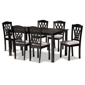 Baxton Studio Salem Modern and Contemporary Grey Fabric Upholstered and Dark Brown Finished Wood 7-Piece Dining Set Baxton Studio-Dining Sets-Minimal And Modern - 1