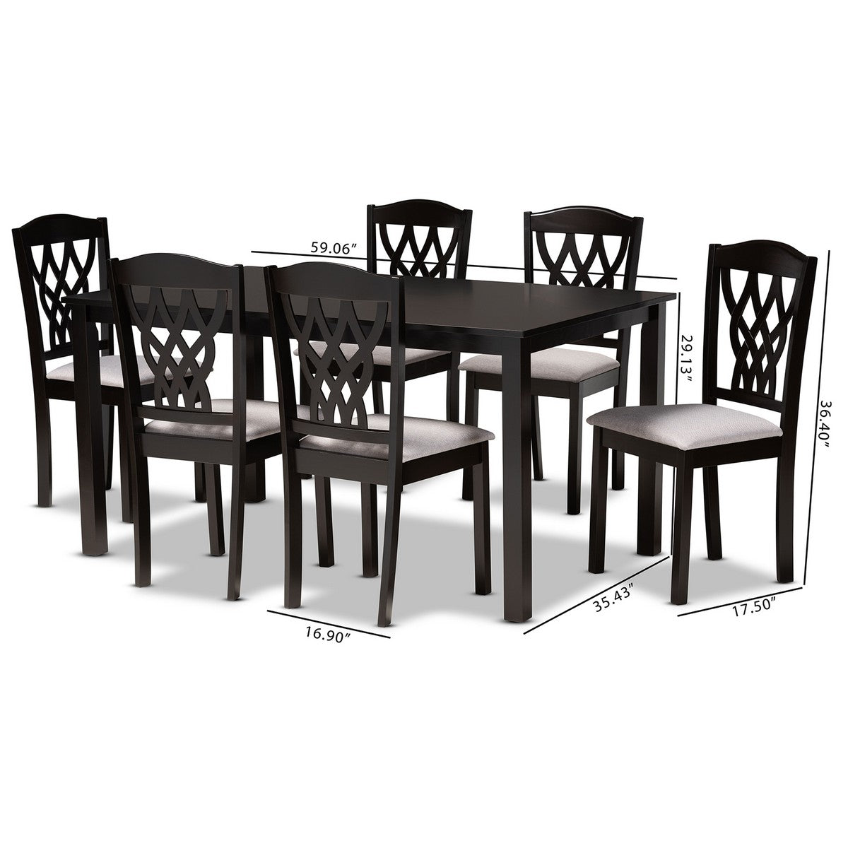 Baxton Studio Salem Modern and Contemporary Grey Fabric Upholstered and Dark Brown Finished Wood 7-Piece Dining Set