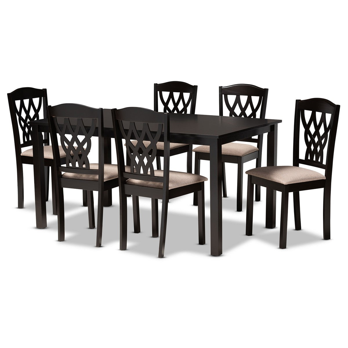 Baxton Studio Salem Modern and Contemporary Sand Fabric Upholstered and Dark Brown Finished Wood 7-Piece Dining Set Baxton Studio-Dining Sets-Minimal And Modern - 1