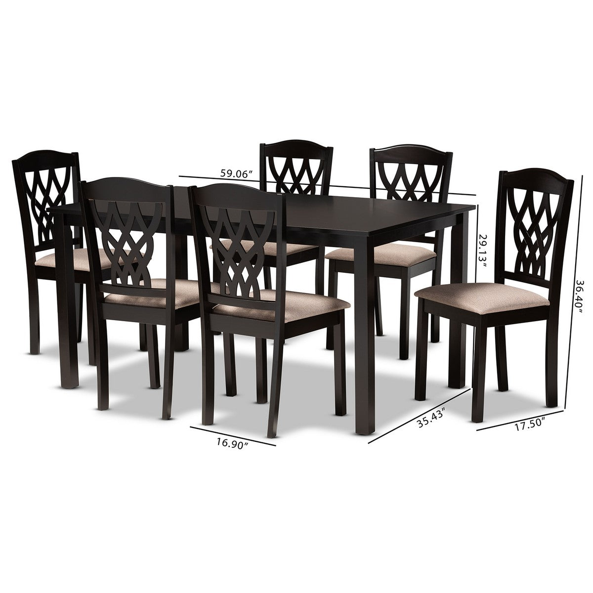 Baxton Studio Salem Modern and Contemporary Sand Fabric Upholstered and Dark Brown Finished Wood 7-Piece Dining Set