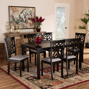 Baxton Studio Dallas Modern and Contemporary Grey Fabric Upholstered and Dark Brown Finished Wood 7-Piece Dining Set