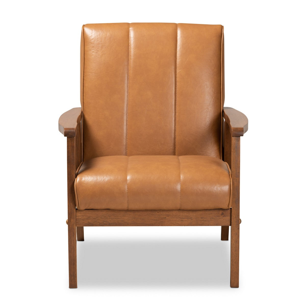 Baxton Studio Nikko Mid-century Modern Tan Faux Leather Upholstered and Walnut Brown finished Wood Lounge Chair