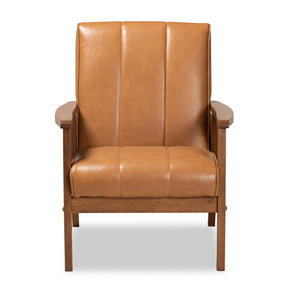 Baxton Studio Nikko Mid-century Modern Tan Faux Leather Upholstered and Walnut Brown finished Wood Lounge Chair