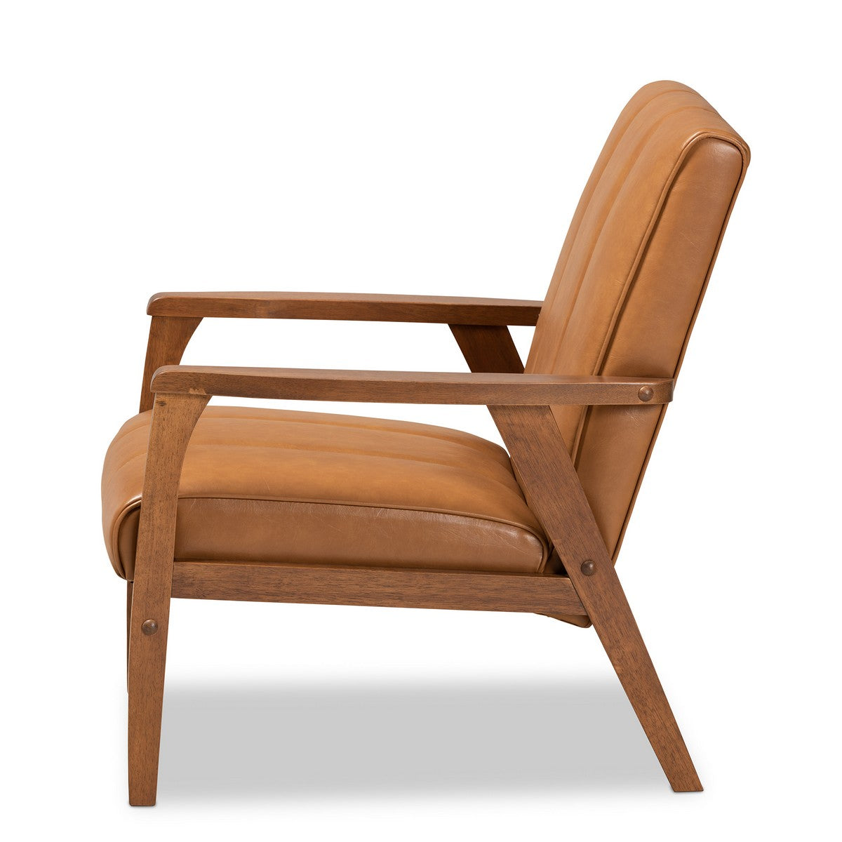 Baxton Studio Nikko Mid-century Modern Tan Faux Leather Upholstered and Walnut Brown finished Wood Lounge Chair