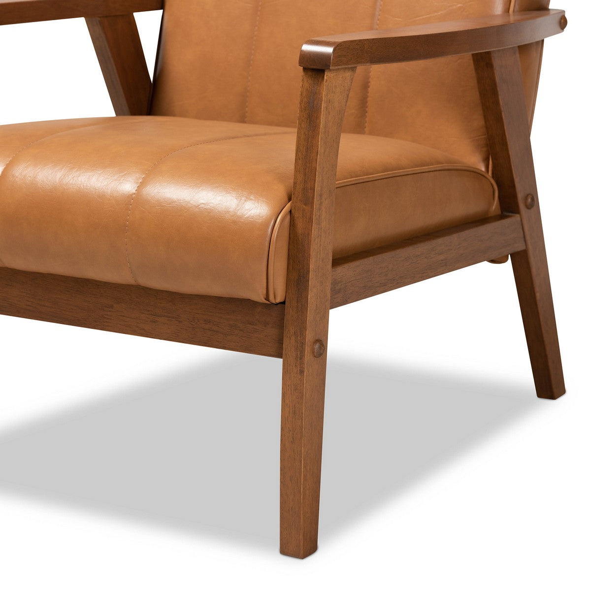 Baxton Studio Nikko Mid-century Modern Tan Faux Leather Upholstered and Walnut Brown finished Wood Lounge Chair