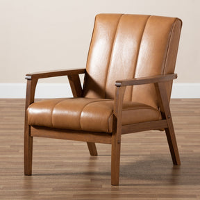 Baxton Studio Nikko Mid-century Modern Tan Faux Leather Upholstered and Walnut Brown finished Wood Lounge Chair