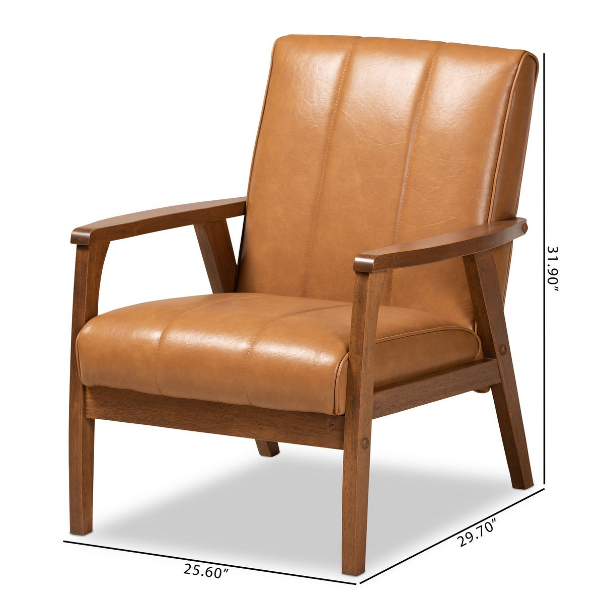 Baxton Studio Nikko Mid-century Modern Tan Faux Leather Upholstered and Walnut Brown finished Wood Lounge Chair