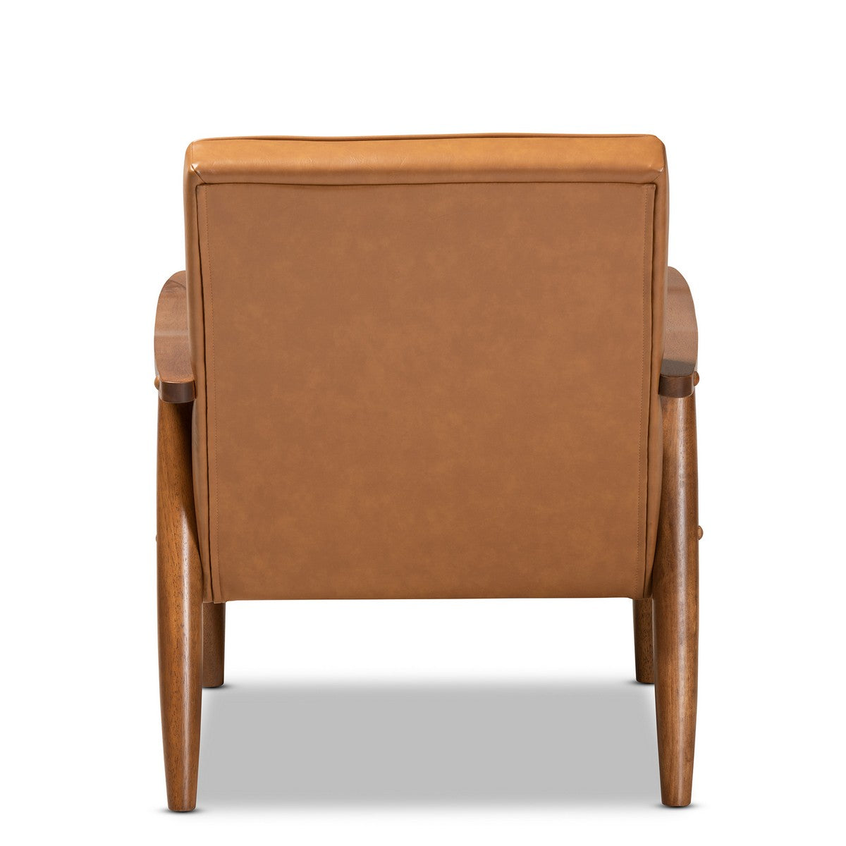 Baxton Studio Sorrento Mid-Century Modern Tan Faux Leather Upholstered and Walnut Brown Finished Wood Lounge Chair