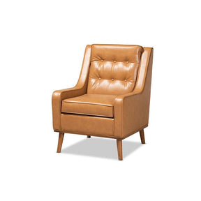 Baxton Studio Daley Modern And Contemporary Tan Faux Leather Upholstered And Walnut Brown Finished Wood Lounge Armchair - BBT8056-Tan PU/Walnut-CC