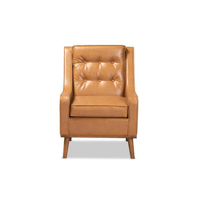 Baxton Studio Daley Modern And Contemporary Tan Faux Leather Upholstered And Walnut Brown Finished Wood Lounge Armchair - BBT8056-Tan PU/Walnut-CC