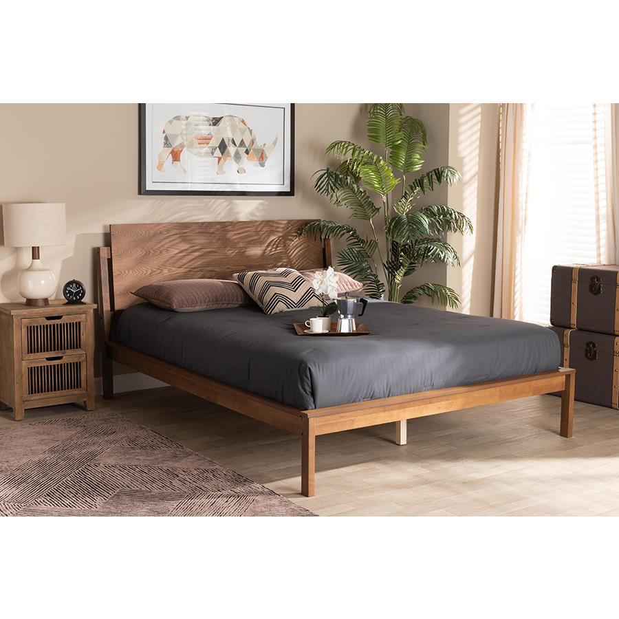 Baxton Studio Giuseppe Modern And Contemporary Walnut Brown Finished Queen Size Platform Bed - MG-0049-Ash Walnut-Queen