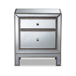 Baxton Studio Fadri Contemporary Glam and Luxe Mirrored 2-Drawer Nightstand