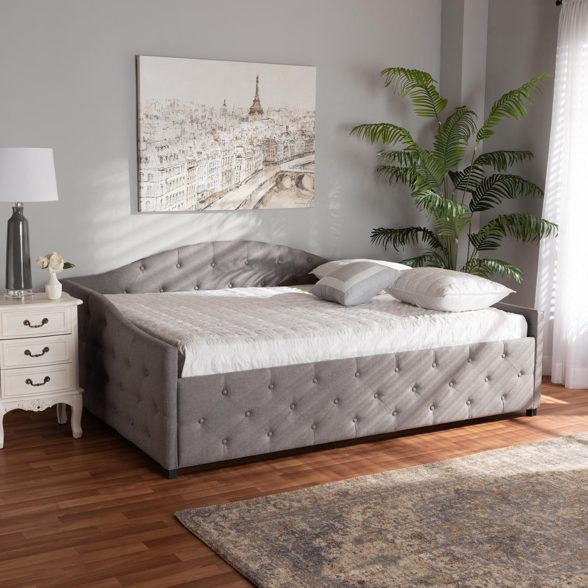 Baxton Studio Becker Modern And Contemporary Transitional Grey Fabric Upholstered Queen Size Daybed - Becker-Grey-Daybed-Queen