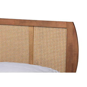 Baxton Studio Asami Mid-Century Modern Walnut Brown Finished Wood And Synthetic Rattan King Size Platform Bed - Asami-Ash Walnut Rattan-King