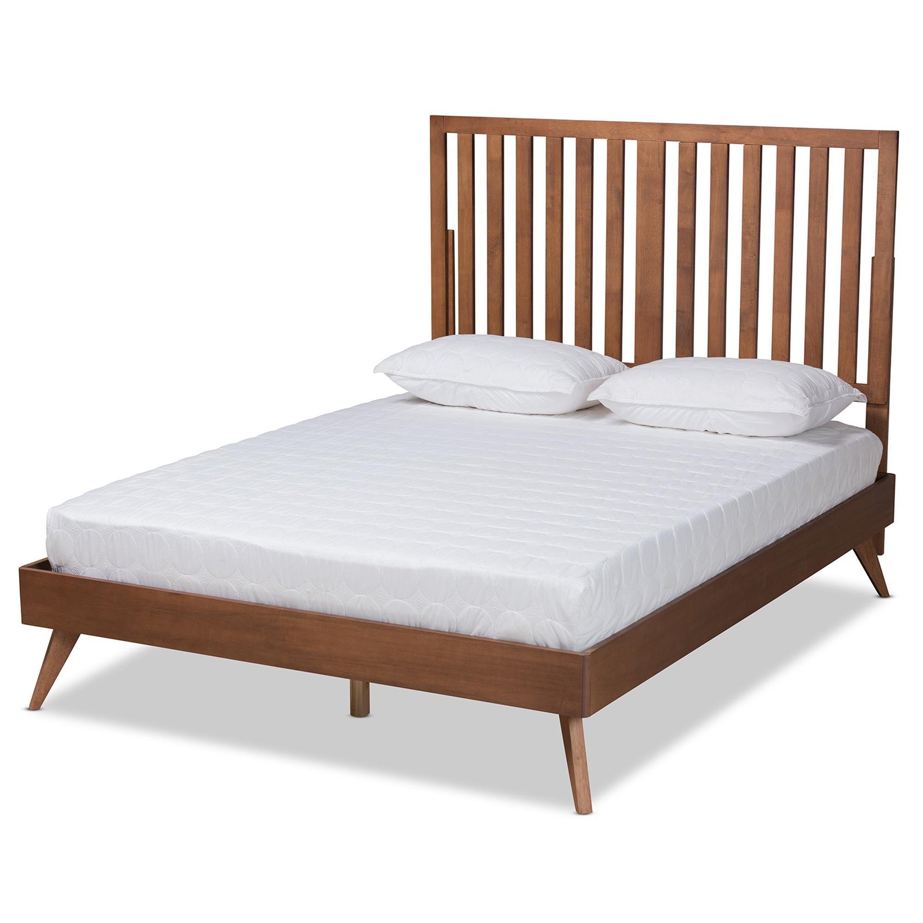 Baxton Studio Saki Mid-Century Modern Walnut Brown Finished Wood Queen Size Platform Bed - Saki-Ash Walnut-Queen