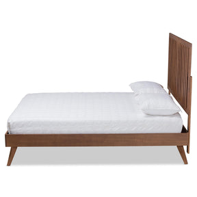 Baxton Studio Saki Mid-Century Modern Walnut Brown Finished Wood Queen Size Platform Bed - Saki-Ash Walnut-Queen