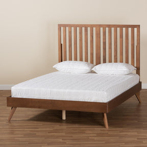 Baxton Studio Saki Mid-Century Modern Walnut Brown Finished Wood Queen Size Platform Bed - Saki-Ash Walnut-Queen