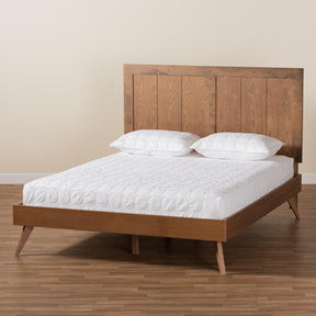 Baxton Studio Amira Mid-Century Modern Transitional Ash Walnut Finished Wood Queen Size Platform Bed - Amira-Ash Walnut-Queen