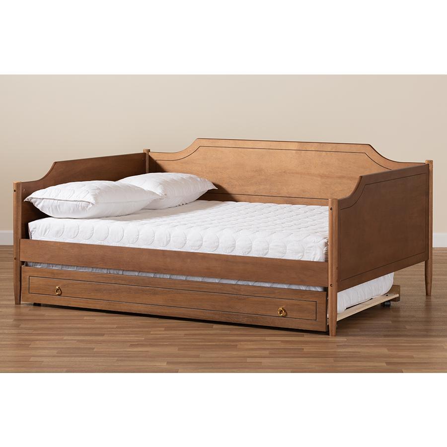Baxton Studio Alya Classic Traditional Farmhouse Walnut Brown Finished Wood Full Size Daybed With Roll-Out Trundle Bed - MG0016-1-Walnut-Daybed-F/T