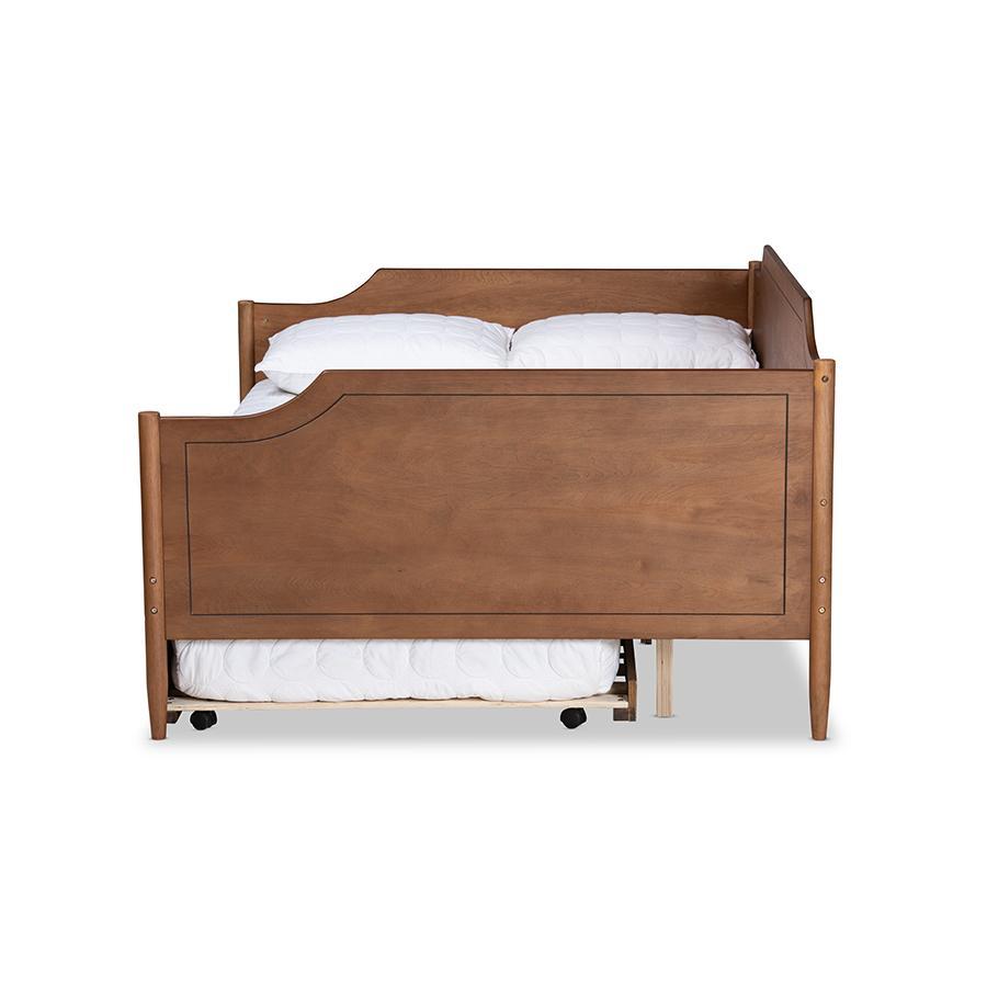 Baxton Studio Alya Classic Traditional Farmhouse Walnut Brown Finished Wood Full Size Daybed With Roll-Out Trundle Bed - MG0016-1-Walnut-Daybed-F/T