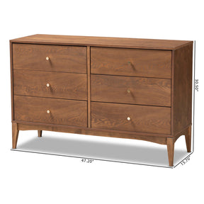 Baxton Studio Landis Mid-Century Modern Ash Walnut Finished Wood 6-Drawer Dresser - MG9002-Ash Walnut-6DW-Dresser