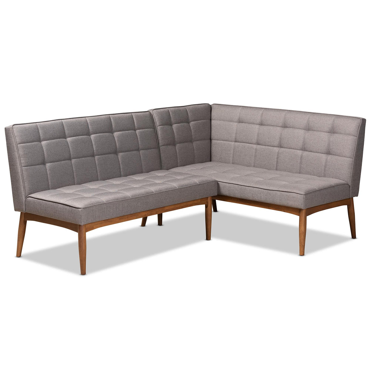 Baxton Studio Sanford Mid-Century Modern Grey Fabric Upholstered And Walnut Brown Finished Wood 2-Piece Dining Nook Banquette Set - BBT8051.11-Grey/Walnut-2PC SF Bench