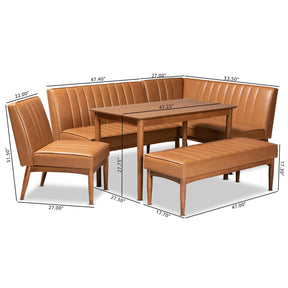 Baxton Studio Daymond Mid-Century Modern Tan Faux Leather Upholstered And Walnut Brown Finished Wood 5-Piece Dining Nook Set - BBT8051.12-Tan/Walnut-5PC Dining Nook Set