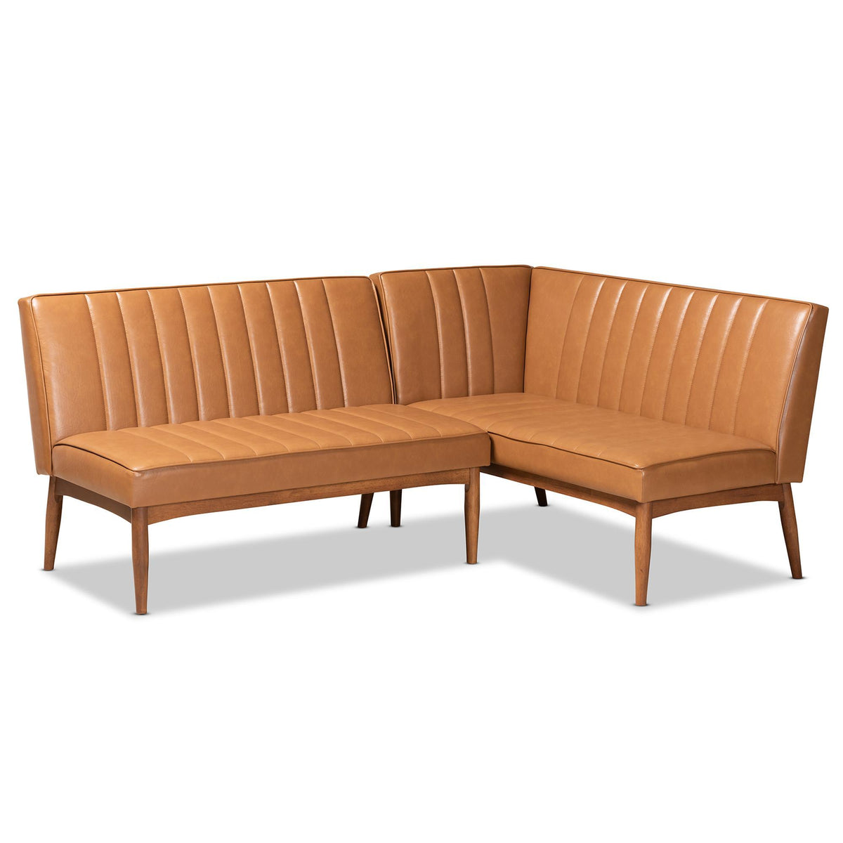 Baxton Studio Daymond Mid-Century Modern Tan Faux Leather Upholstered And Walnut Brown Finished Wood 2-Piece Dining Nook Banquette Set - BBT8051.12-Tan/Walnut-2PC SF Bench