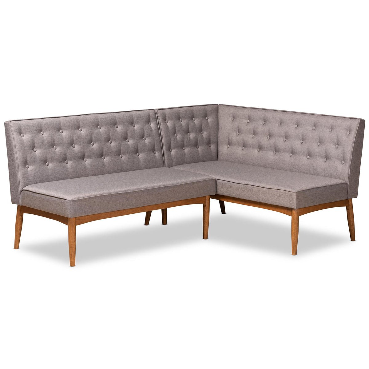 Baxton Studio Riordan Mid-Century Modern Grey Fabric Upholstered And Walnut Brown Finished Wood 2-Piece Dining Nook Banquette Set - BBT8051.13-Grey/Walnut-2PC SF Bench