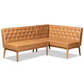 Baxton Studio Riordan Mid-Century Modern Tan Faux Leather Upholstered And Walnut Brown Finished Wood 2-Piece Dining Nook Banquette Set - BBT8051.13-Tan/Walnut-2PC SF Bench