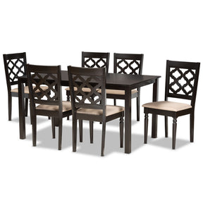 Baxton Studio Ramiro Modern and Contemporary Sand Fabric Upholstered and Dark Brown Finished Wood 7-Piece Dining Set Baxton Studio-Dining Sets-Minimal And Modern - 1