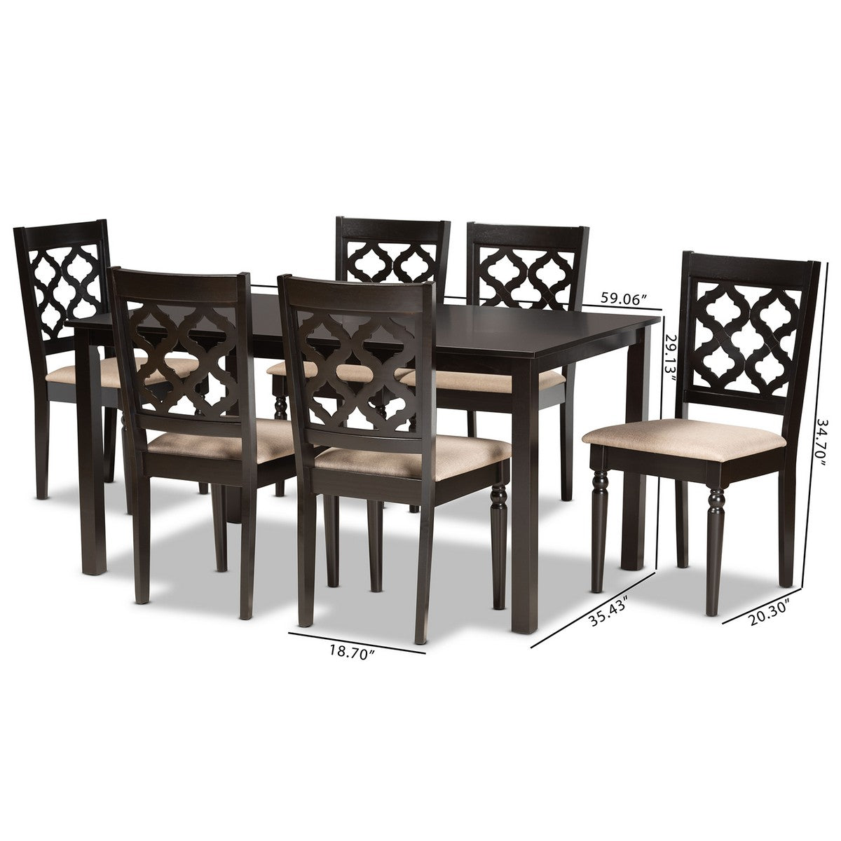 Baxton Studio Ramiro Modern and Contemporary Sand Fabric Upholstered and Dark Brown Finished Wood 7-Piece Dining Set