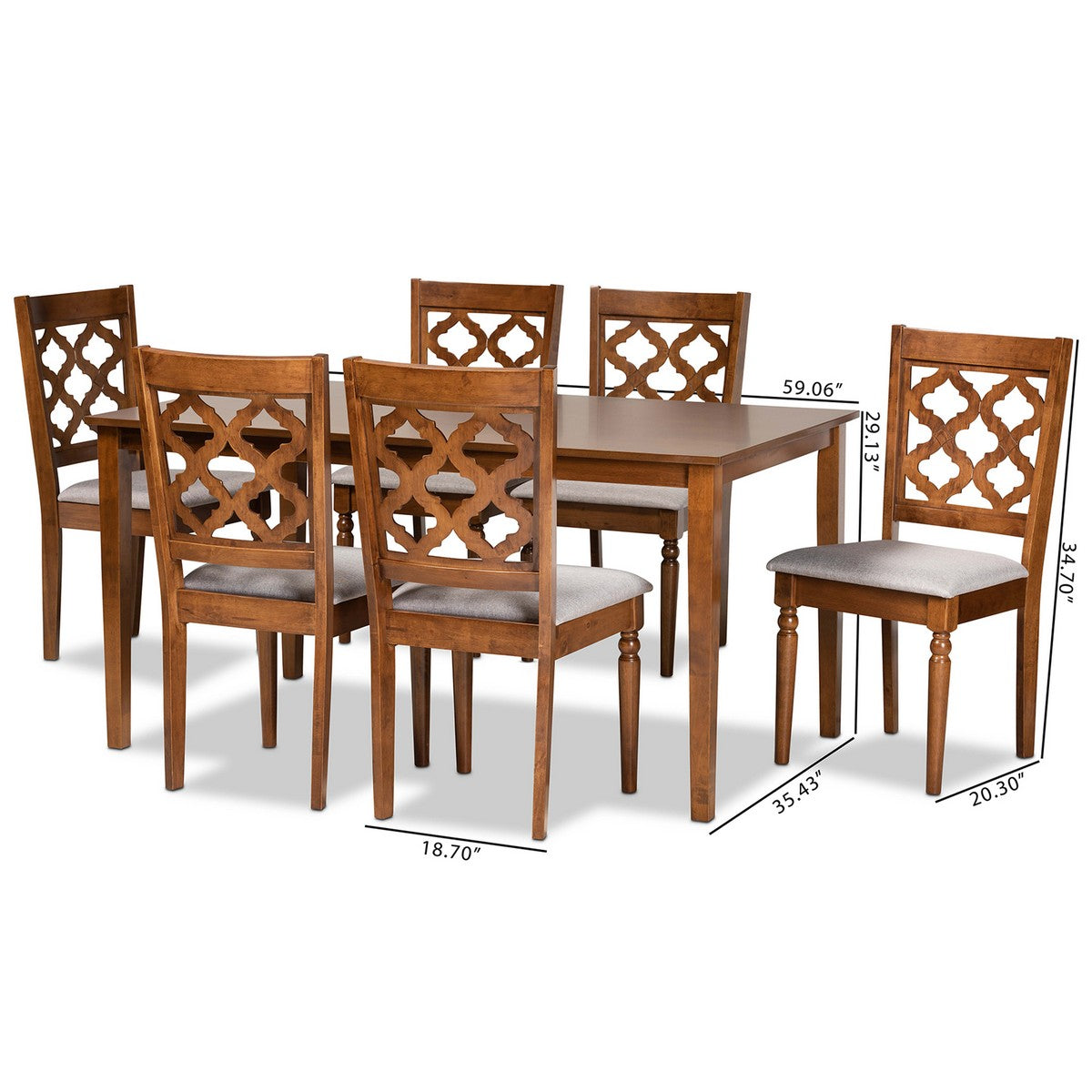 Baxton Studio Ramiro Modern and Contemporary Grey Fabric Upholstered and Walnut Brown Finished Wood 7-Piece Dining Set