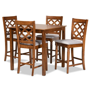 Baxton Studio Ramiro Modern and Contemporary Transitional Grey Fabric Upholstered and Walnut Brown Finished Wood 5-Piece Pub Set Baxton Studio-Pub Sets-Minimal And Modern - 1