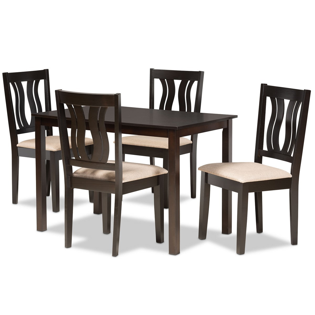 Baxton Studio Fenton Modern and Contemporary Sand Fabric Upholstered and Dark Brown Finished Wood 5-Piece Dining Set Baxton Studio-Dining Sets-Minimal And Modern - 1