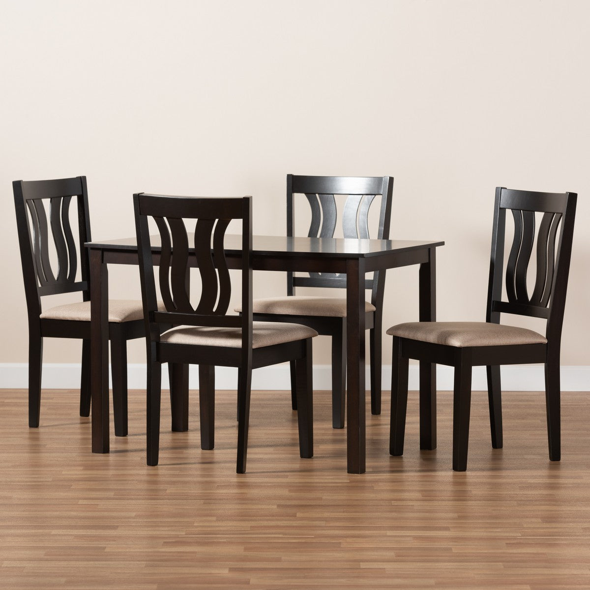 Baxton Studio Fenton Modern and Contemporary Sand Fabric Upholstered and Dark Brown Finished Wood 5-Piece Dining Set