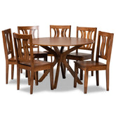 Baxton Studio Mare Modern And Contemporary Transitional Walnut Brown Finished Wood 7-Piece Dining Set - Mare-Walnut-7PC Dining Set