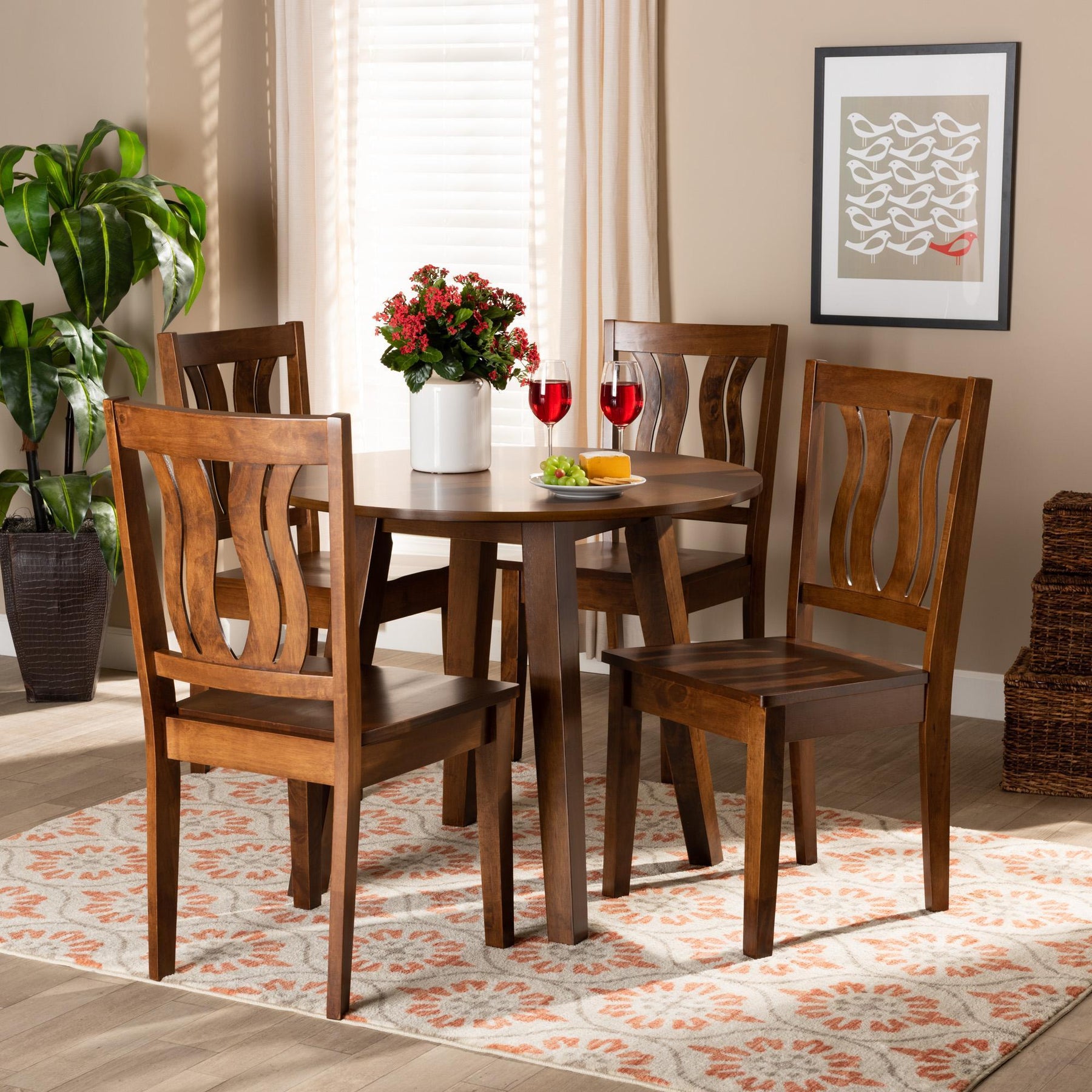 Baxton Studio Anesa Modern And Contemporary Transitional Walnut Brown Finished Wood 5-Piece Dining Set - Anesa-Walnut-5PC Dining Set