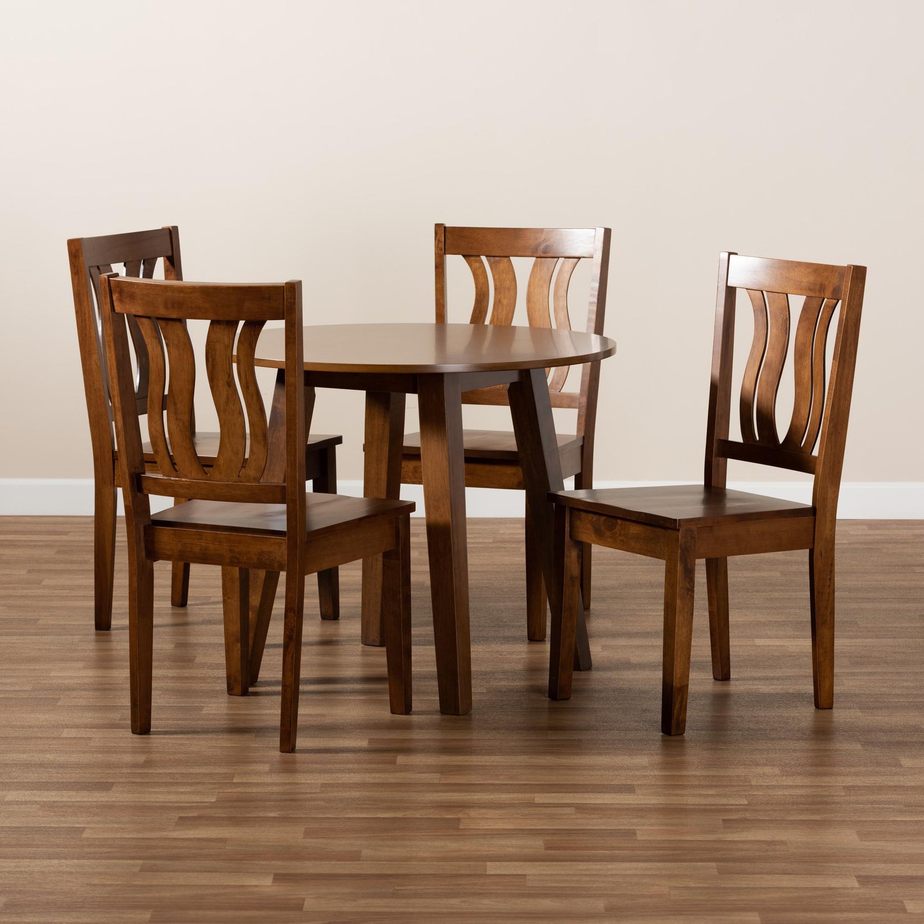 Baxton Studio Anesa Modern And Contemporary Transitional Walnut Brown Finished Wood 5-Piece Dining Set - Anesa-Walnut-5PC Dining Set