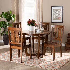 Baxton Studio Elodia Modern And Contemporary Transitional Walnut Brown Finished Wood 5-Piece Dining Set - Elodia-Walnut-5PC Dining Set