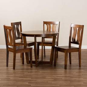 Baxton Studio Elodia Modern And Contemporary Transitional Walnut Brown Finished Wood 5-Piece Dining Set - Elodia-Walnut-5PC Dining Set