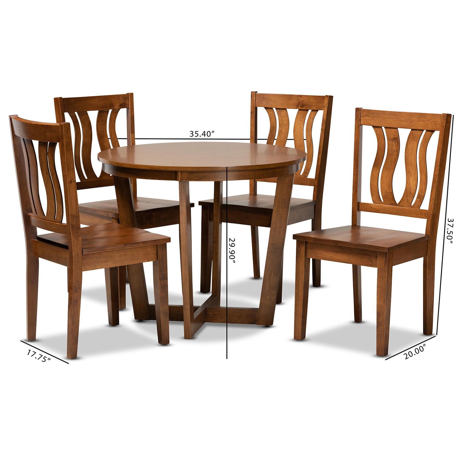 Baxton Studio Elodia Modern And Contemporary Transitional Walnut Brown Finished Wood 5-Piece Dining Set - Elodia-Walnut-5PC Dining Set