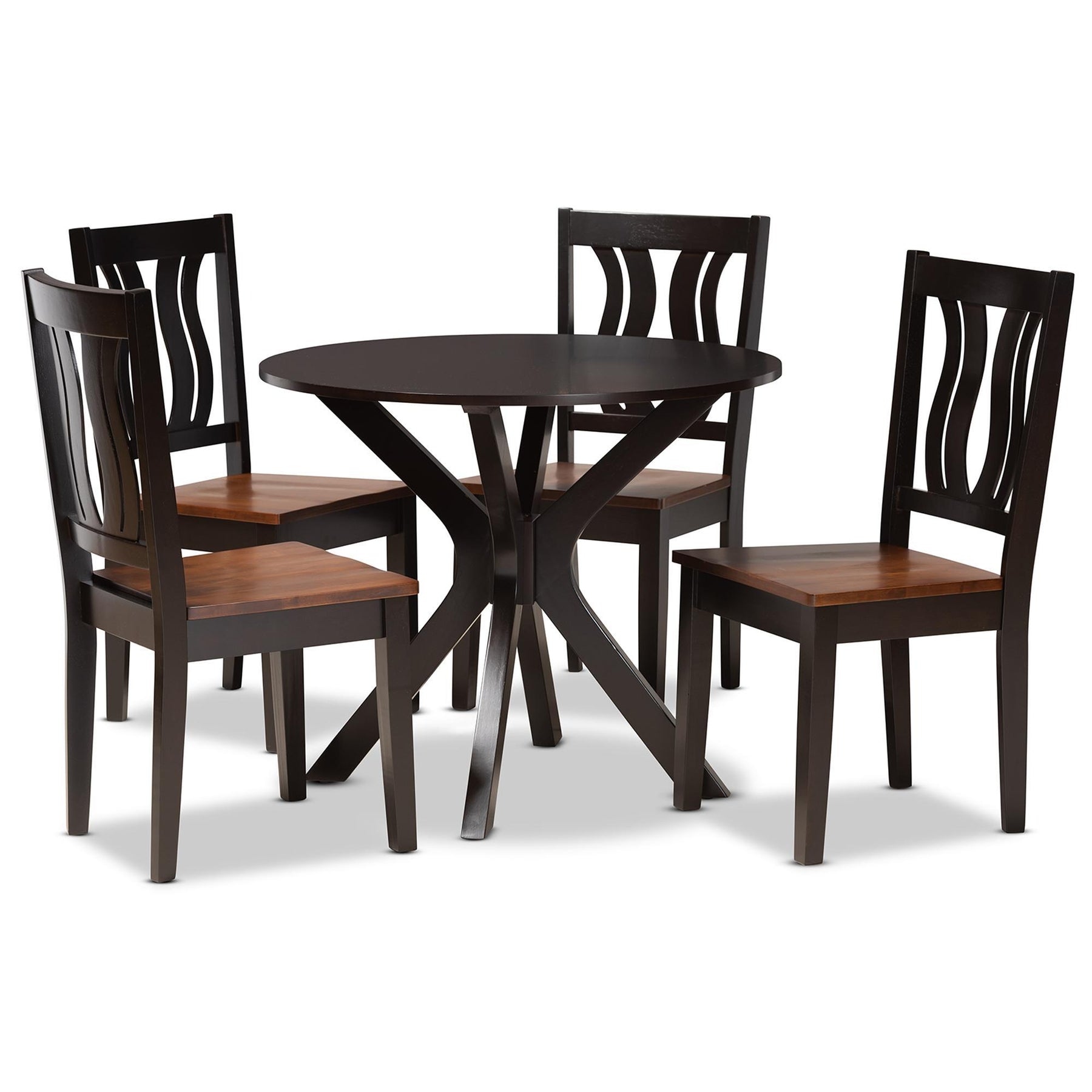 Baxton Studio Mare Modern And Contemporary Transitional Two-Tone Dark Brown And Walnut Brown Finished Wood 5-Piece Dining Set - Mare-Dark Brown/Walnut-5PC Dining Set