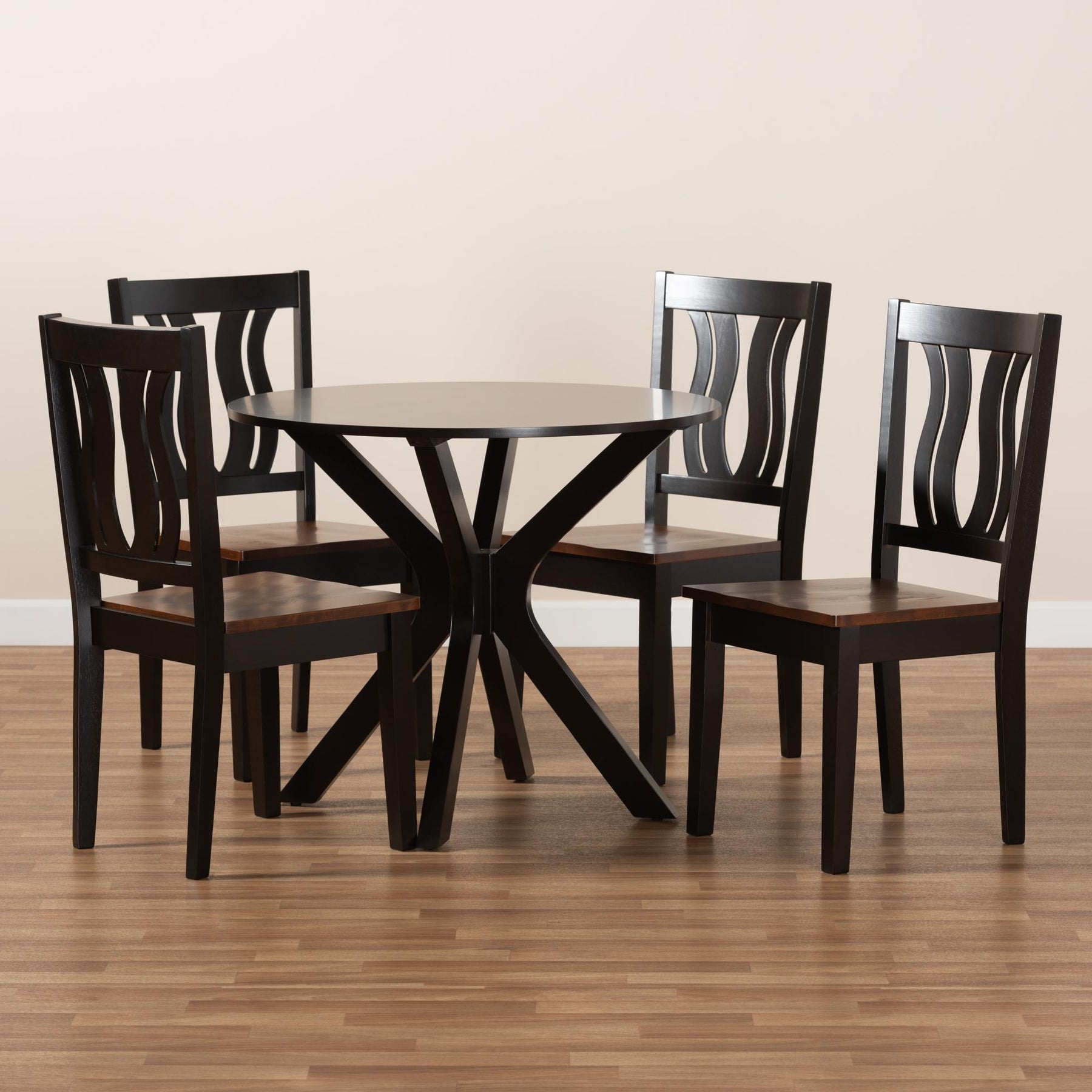 Baxton Studio Mare Modern And Contemporary Transitional Two-Tone Dark Brown And Walnut Brown Finished Wood 5-Piece Dining Set - Mare-Dark Brown/Walnut-5PC Dining Set