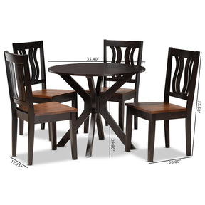 Baxton Studio Mare Modern And Contemporary Transitional Two-Tone Dark Brown And Walnut Brown Finished Wood 5-Piece Dining Set - Mare-Dark Brown/Walnut-5PC Dining Set