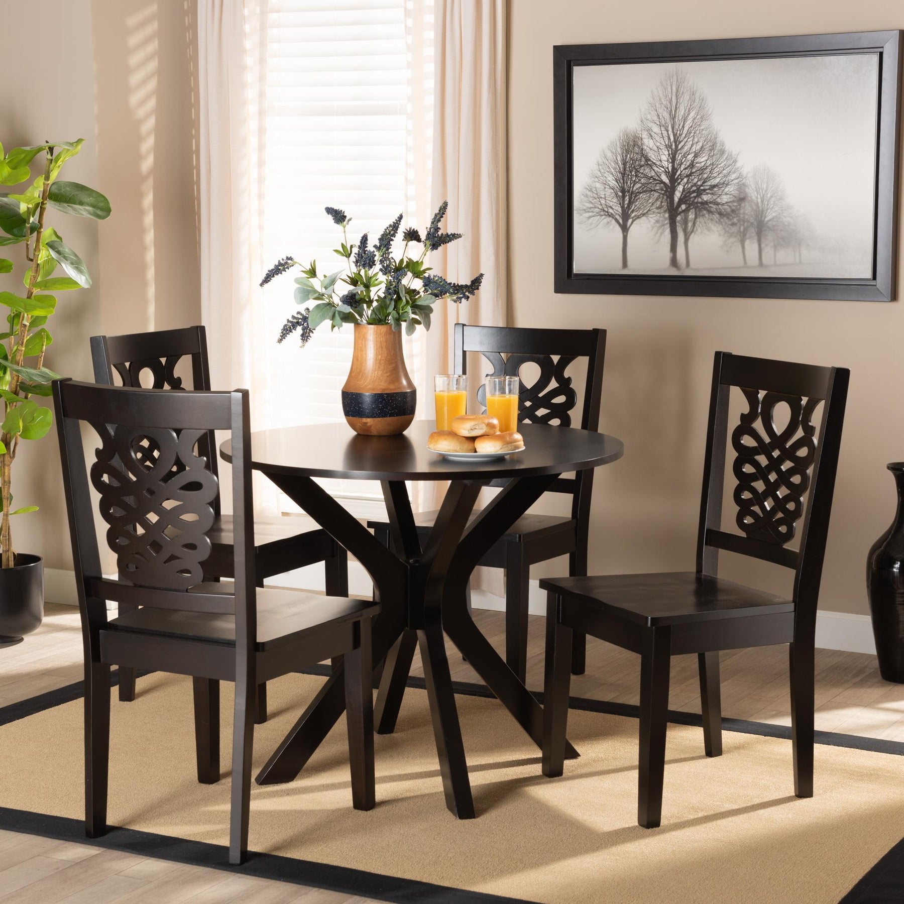 Baxton Studio Liese Modern And Contemporary Transitional Dark Brown Finished Wood 5-Piece Dining Set - Liese-Dark Brown-5PC Dining Set