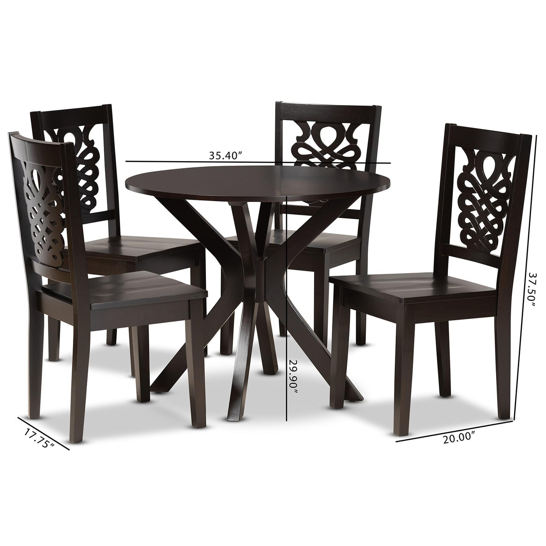 Baxton Studio Liese Modern And Contemporary Transitional Dark Brown Finished Wood 5-Piece Dining Set - Liese-Dark Brown-5PC Dining Set