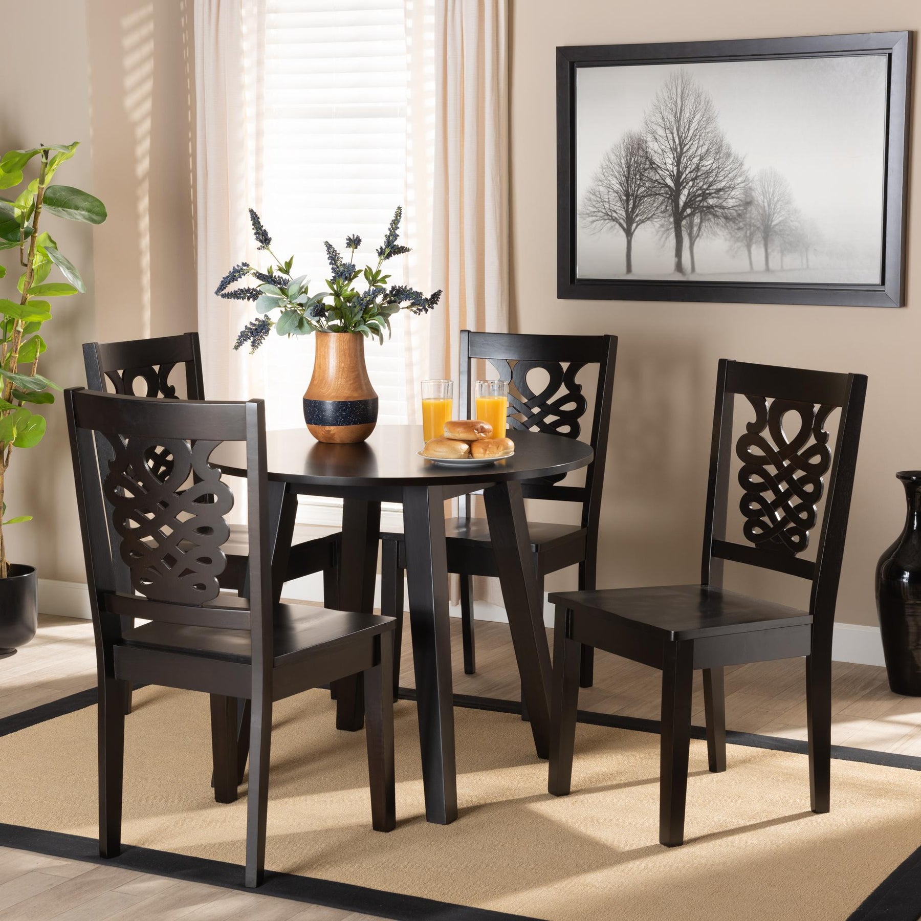 Baxton Studio Mina Modern And Contemporary Transitional Dark Brown Finished Wood 5-Piece Dining Set - Mina-Dark Brown-5PC Dining Set