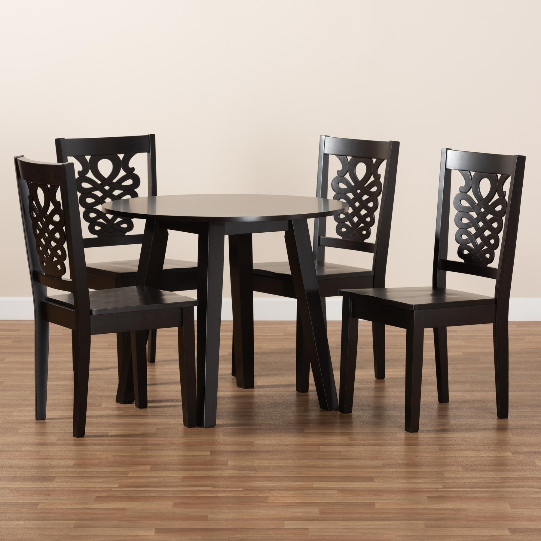 Baxton Studio Mina Modern And Contemporary Transitional Dark Brown Finished Wood 5-Piece Dining Set - Mina-Dark Brown-5PC Dining Set